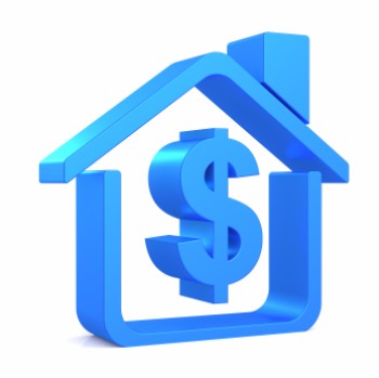 A blue house outline with a dollar sign in ita