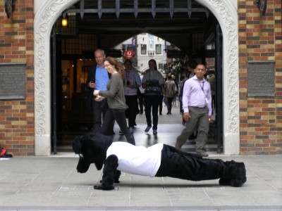 Jet doing push ups in front of London Court