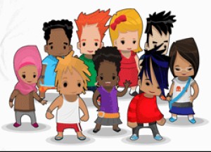 A group of colorful cartoon kids
