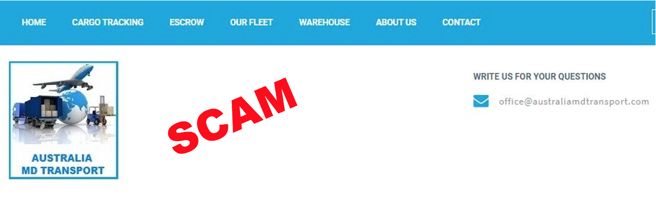 screenshot of fake Australia MD Transport site