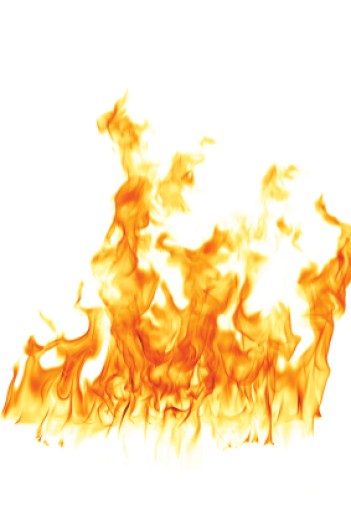 A brightly burning fire on a white background