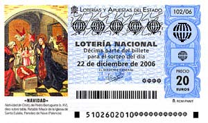 Sample scam lottery ticket with an illuminated manuscript style image of the nativity 