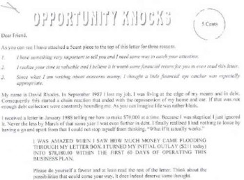 An example of an “opportunity knocks” scam email