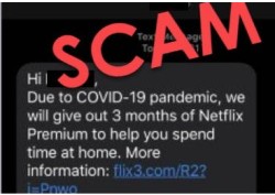 image of mobile text message with Netflix COVID-19 scam image of mobile text message with Netflix COVID-19 scam