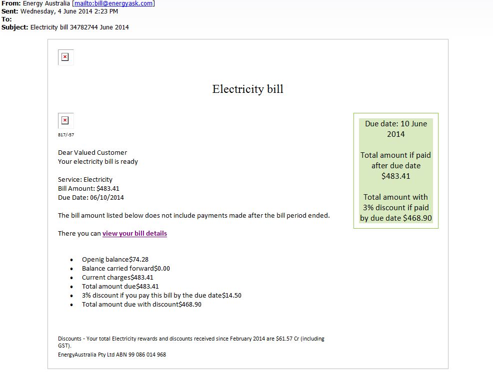 Bogus electricity bill email phishing scam