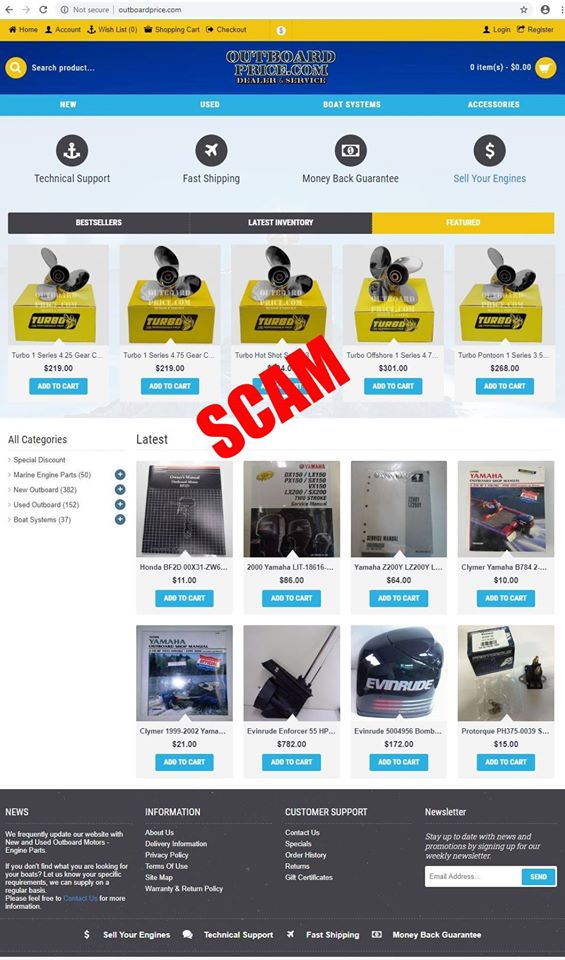 home page of fake outboard motors website