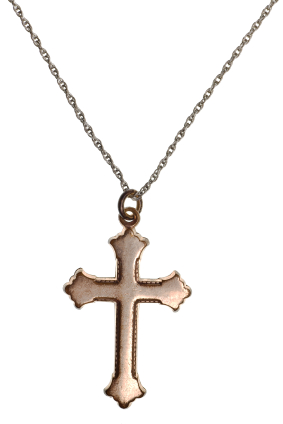 A gold cross on a chain
