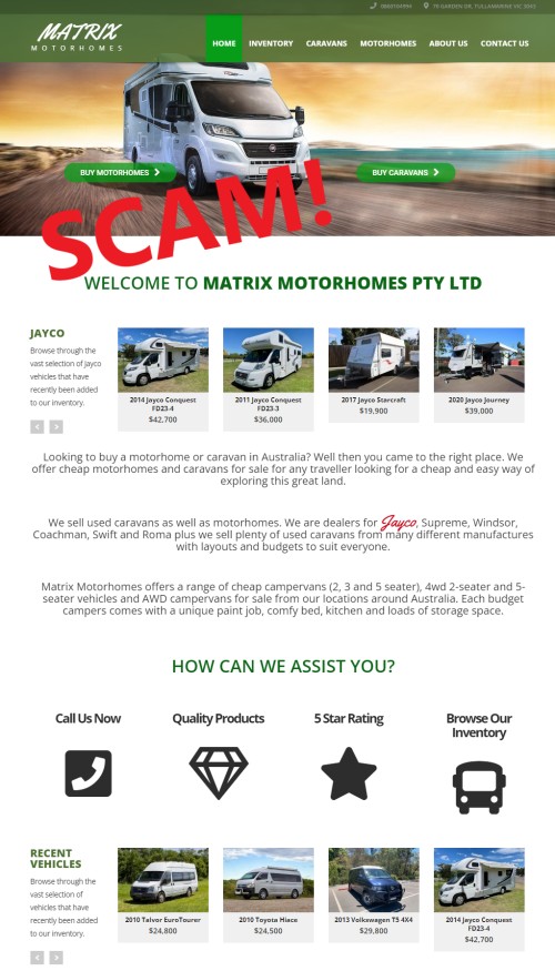 20230131 - online shopping scam - matrixmotorhomes