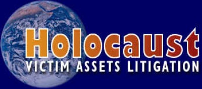 Holocaust victim assets litigation logo a globe on a blue background