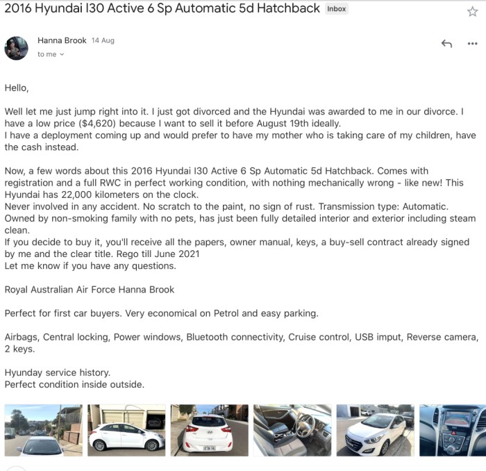 Divorce used car scam - message 3