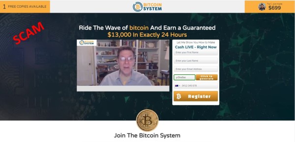 screenshot of fake investment website Bitcoin System screenshot of fake investment website Bitcoin System