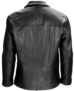 Black leather jacket seen from behind