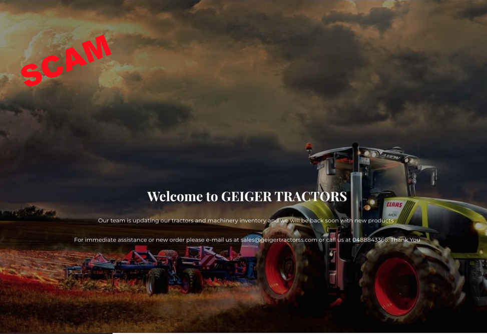 screenshot of fake farm machinery website