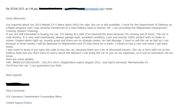 Department of Defence - scam email