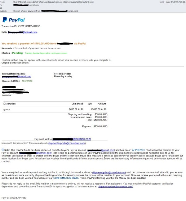 Paypal scam email