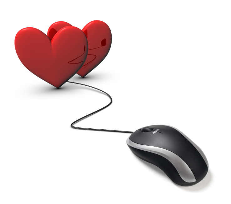 two red love hearts with computer mouse