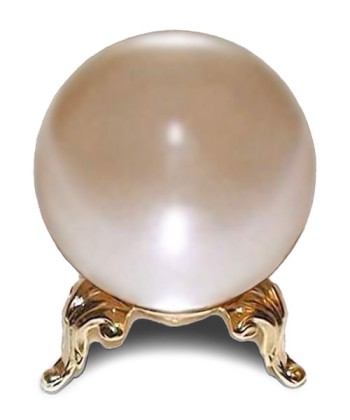 A pink crystal ball on a gold stand
