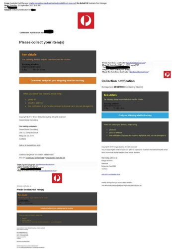 Scamnet - auspost email scams fake parce!   l notification contains malware